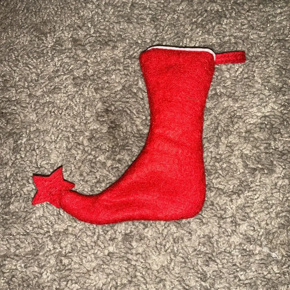 Vintage Red Felt Elf Stocking: Beaded Christmas Decor